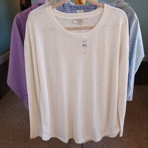 Loft Long-Sleeve Slub Knit Tee with Drop Shoulders and Shirttail Hem NWT